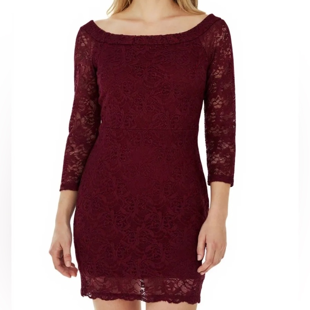 NWT CHASER Long Sleeve Off Shoulder Lace Lined Mini Dress Size Large